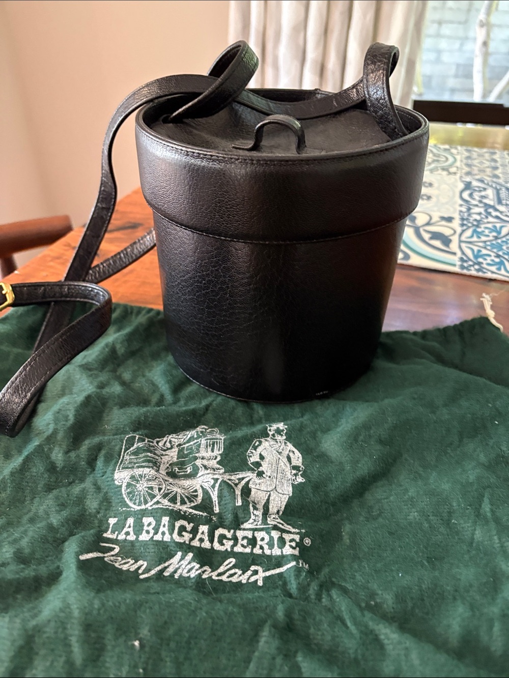 Black Leather Bucket Bag.